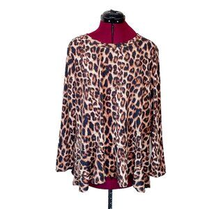Love Ady Women’s Top 1X Animal Print Waffle Knit Peplum Blouse Multicolor